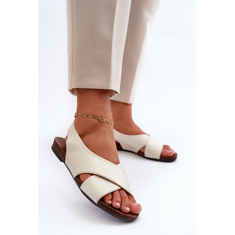 Sandálias femininas de couro Zazoo 40407, bege claro 2