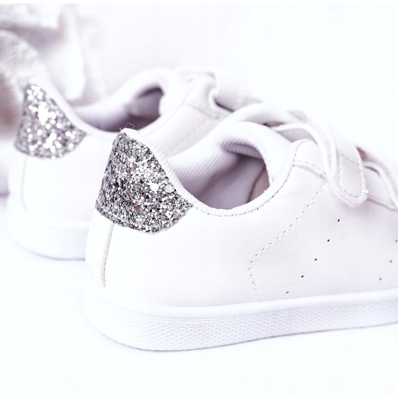 Tênis infantil com velcro, branco e prata 1