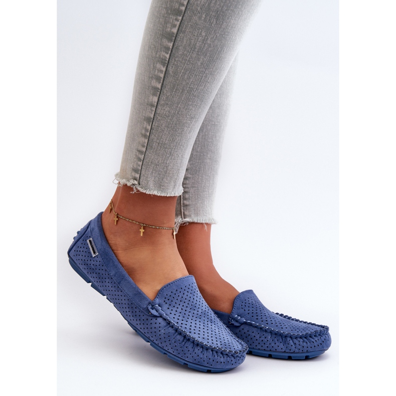 Mocassins femininos perfurados azuis Rasirna azul 1