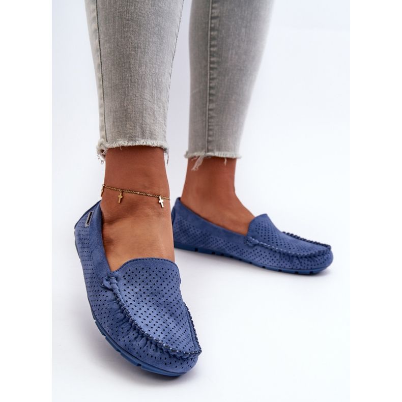 Mocassins femininos perfurados azuis Rasirna azul 2