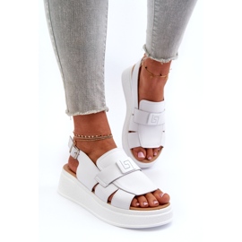 Evento Sandálias femininas de couro Vivitellia brancas com plataforma e cunha branco 2