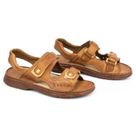 ŁUKPOL Sandálias masculinas de couro com velcro 812 marrom 2