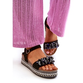 S.Barski Sandálias femininas na cunha e plataforma com decorações S. Barski Hy056 Black preto 1