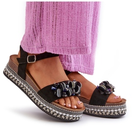 S.Barski Sandálias femininas na cunha e plataforma com decorações S. Barski Hy056 Black preto 4