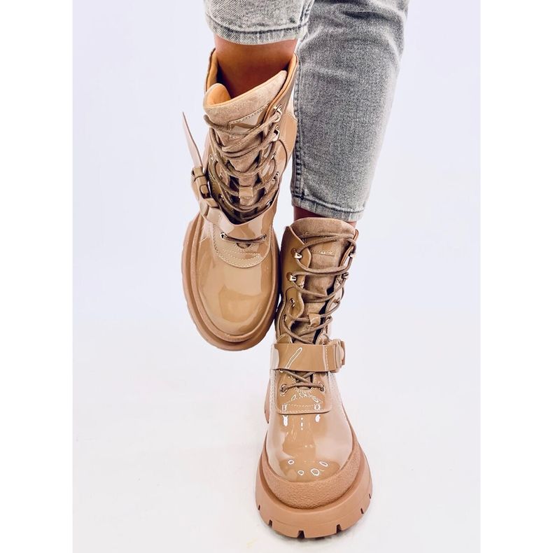 Botas Jens Khaki militares envernizadas bege 1
