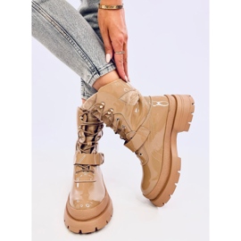 Botas Jens Khaki militares envernizadas bege 2