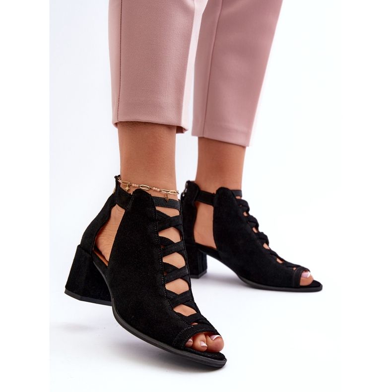 Sandálias femininas de camurça de salto alto Maciejka 06456-01 pretas preto 3