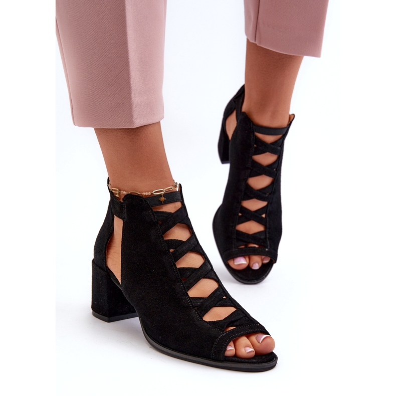 Sandálias femininas de camurça de salto alto Maciejka 06456-01 pretas preto 4