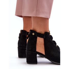 Sandálias femininas de camurça de salto alto Maciejka 06456-01 pretas preto 5