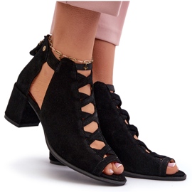 Sandálias femininas de camurça de salto alto Maciejka 06456-01 pretas preto 8