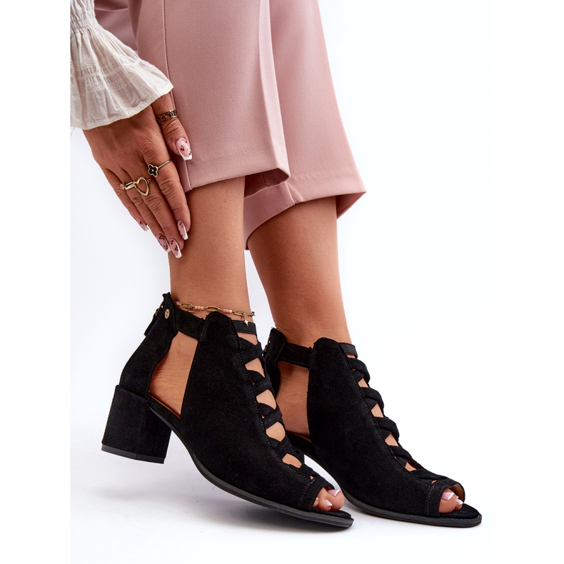 Sandálias femininas de camurça de salto alto Maciejka 06456-01 pretas preto 7