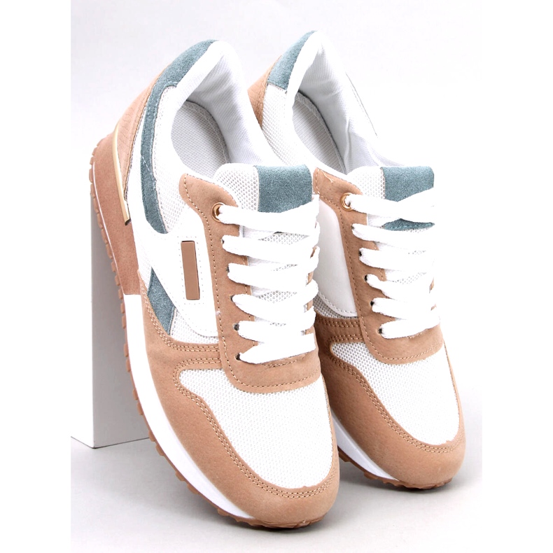 Tênis esportivos femininos, branco e bege 5