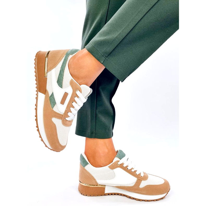 Tênis esportivos femininos, branco e bege 4