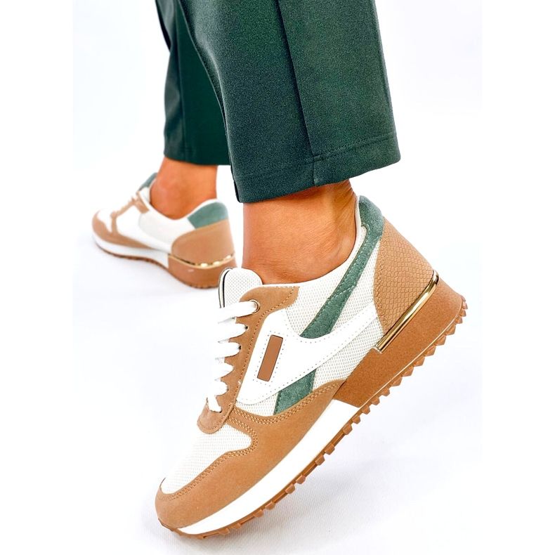 Tênis esportivos femininos, branco e bege 3