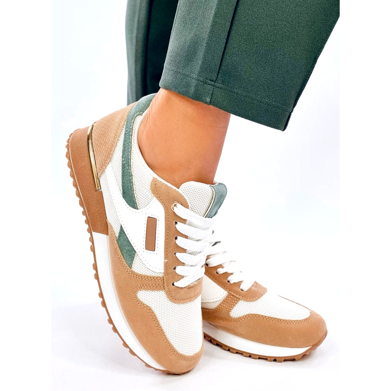 Tênis esportivos femininos, branco e bege 2