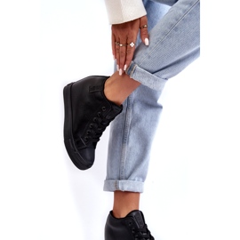 Tênis feminino de couro com cunha Big Star MM274001 preto 2