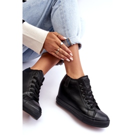 Tênis feminino de couro com cunha Big Star MM274001 preto 5