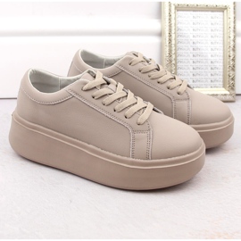 Sapatos femininos de couro com plataforma, bege escuro, Sergio Leone SP024 1