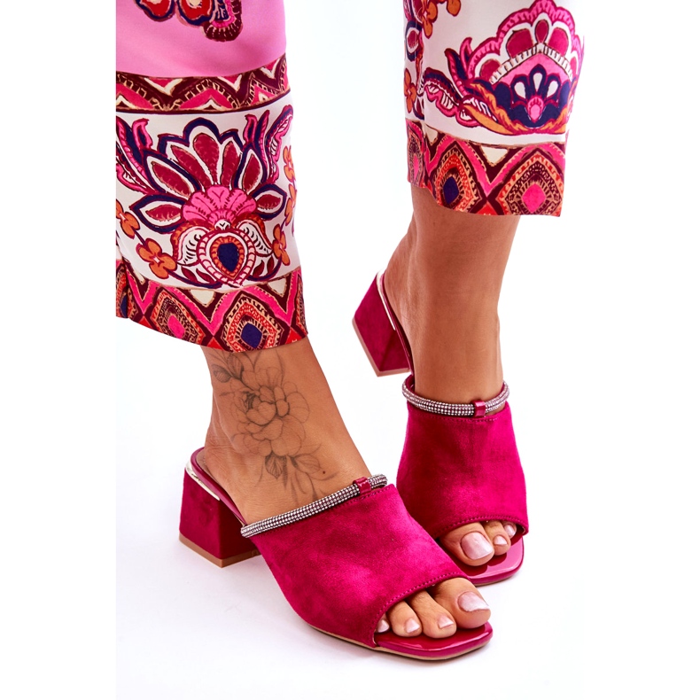 S.Barski Flip-flops de camurça feminina com saltos altos S. Barski KV-612-2 Fuksja rosa 1 S.Barski Flip-flops de camurça feminina com saltos altos S. Barski KV-612-2 Fuksja rosa 1