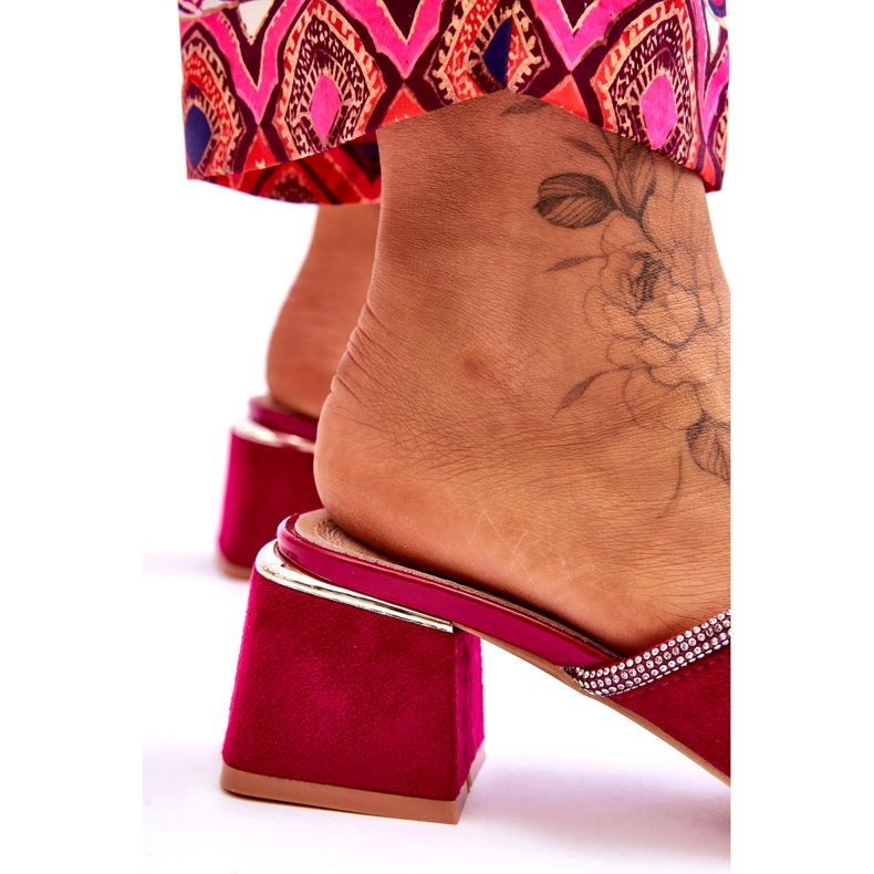 S.Barski Flip-flops de camurça feminina com saltos altos S. Barski KV-612-2 Fuksja rosa 3 S.Barski Flip-flops de camurça feminina com saltos altos S. Barski KV-612-2 Fuksja rosa 3