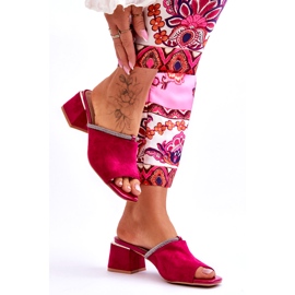S.Barski Flip-flops de camurça feminina com saltos altos S. Barski KV-612-2 Fuksja rosa 2 S.Barski Flip-flops de camurça feminina com saltos altos S. Barski KV-612-2 Fuksja rosa 2