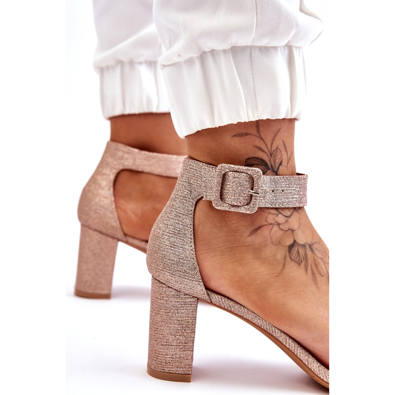 Sandálias de salto alto brilhantes, ouro rosa dourado 3