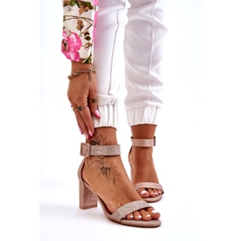 Sandálias de salto alto brilhantes, ouro rosa dourado 1