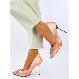 Salto alto Malconi Champagne com decoração de cristal rosa 2