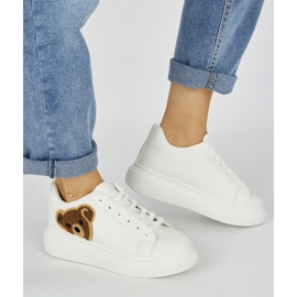 Calçados esportivos femininos brancos com ursinho de pelúcia 2