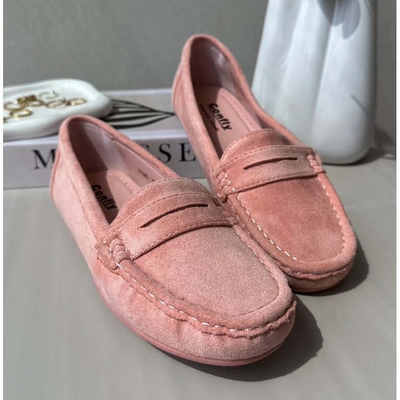 Mocassim feminino de camurça rosa claro Lenvie 1