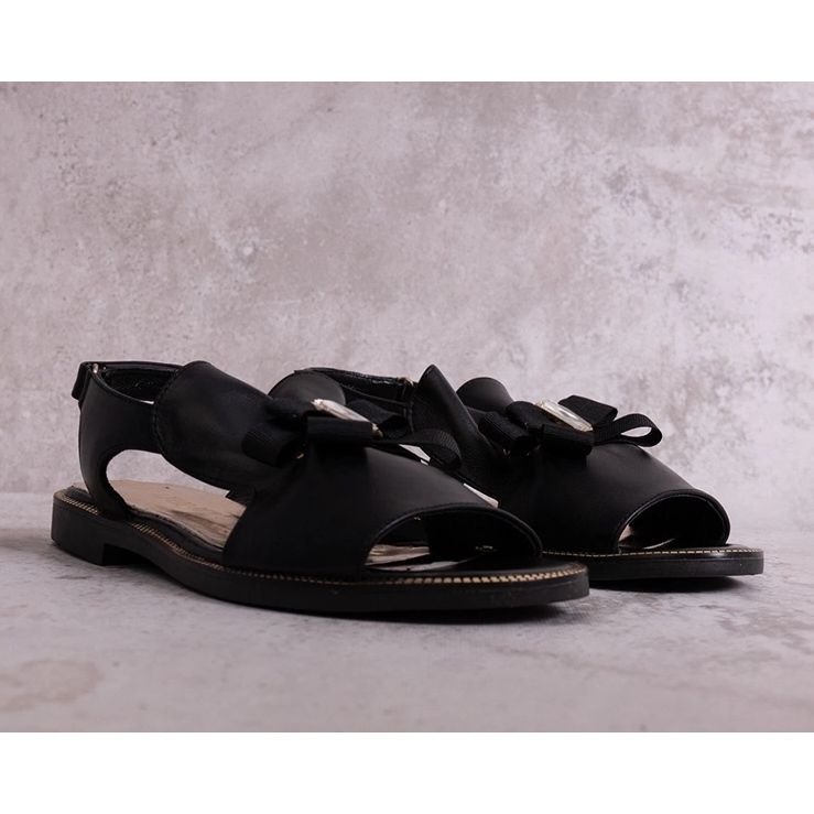 Sandálias pretas com laço e zircão KARINO preto 1