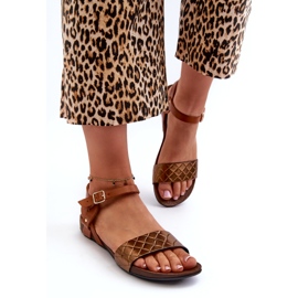 Zazoo 40027 Sandálias femininas de couro raso, cobre castanho 2