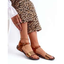 Zazoo 40027 Sandálias femininas de couro raso, cobre castanho 3