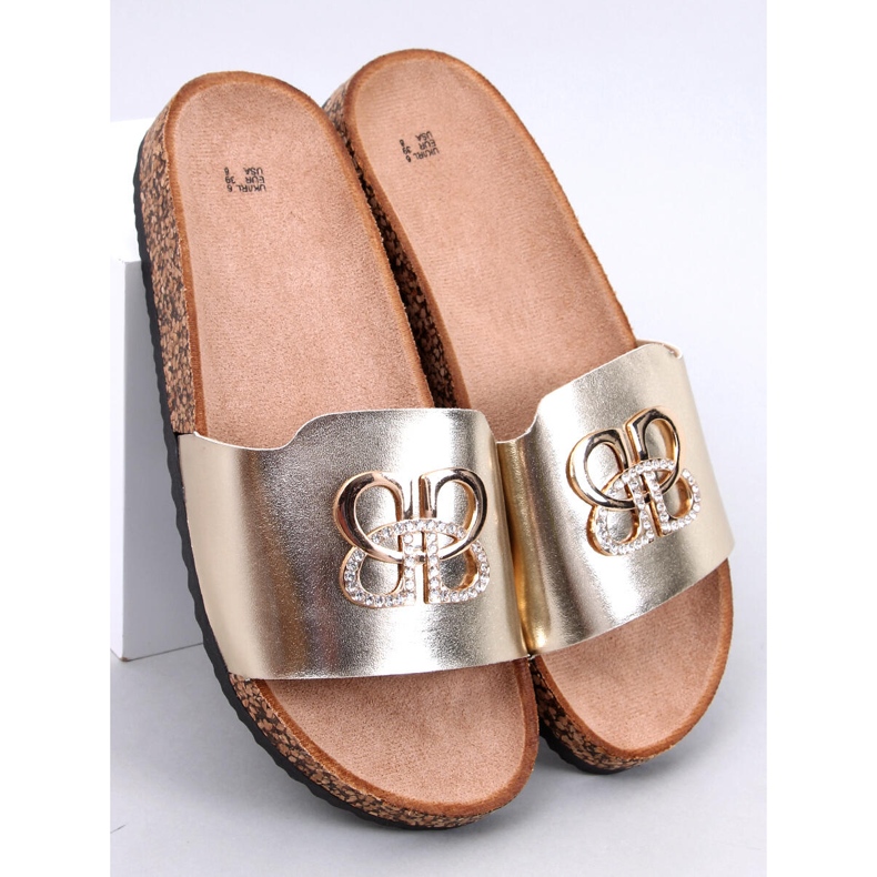 Chinelos Ibanei LT.GOLD em cortiça com strass dourado 1