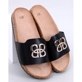 Chinelos Ibanei em cortiça preta com strass preto 1