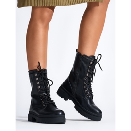 Botas de trabalho com cadarços para mulheres negras preto 1