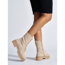 Botins femininos bege com cadarço 2