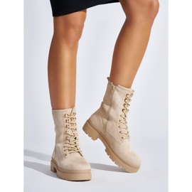 Botins femininos bege com cadarço 1 Botins femininos bege com cadarço 1