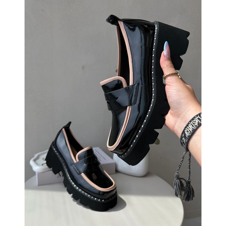 S.Barski Mocassins femininos de couro D&amp;A MR870-32 pretos 2