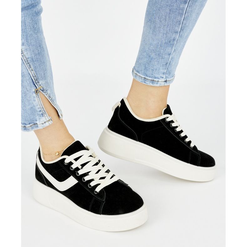 Sapatos plataforma femininos em camurça preta preto 2