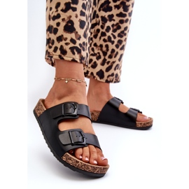 Evento Chinelos femininos em plataforma de cortiça com fivelas, preto Klinesta 1