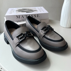 Vinceza Mocassins femininos elegantes de couro, bege escuro Triana cinza 1