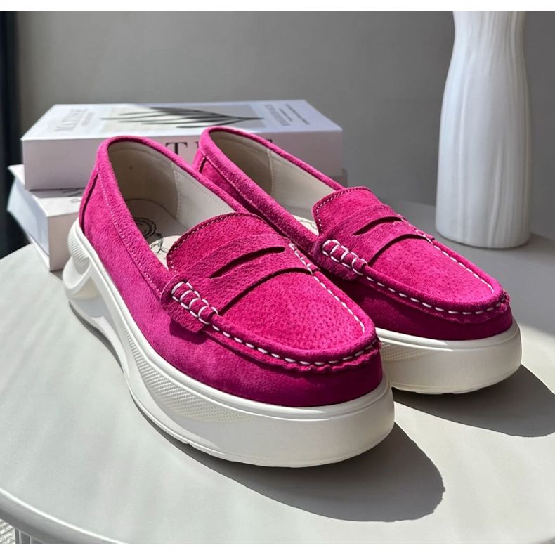 Mocassins femininos de camurça fúcsia Filidia rosa 2