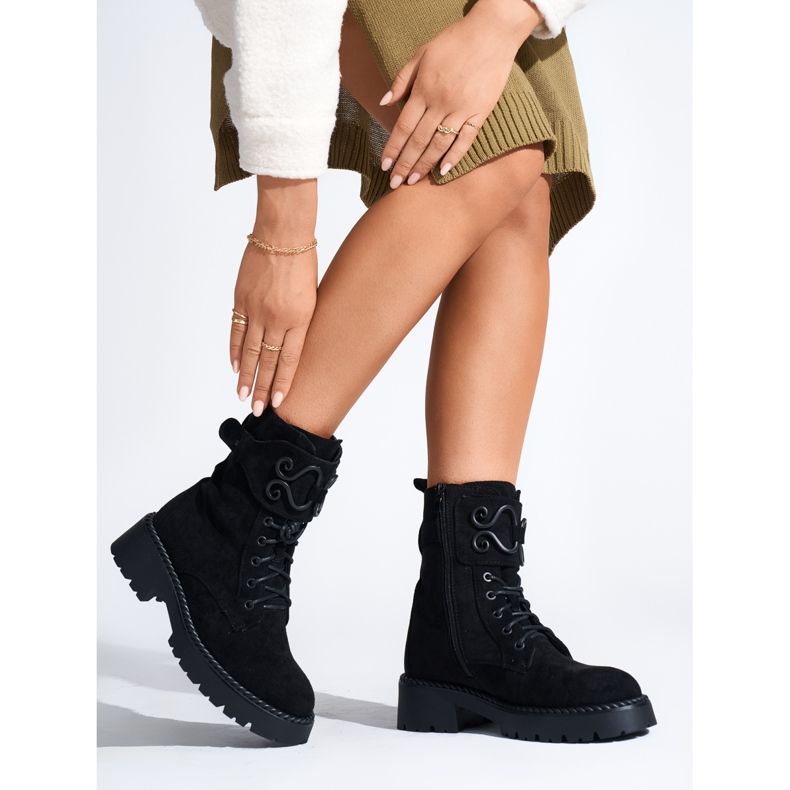 Botas femininas de camurça preta de trabalho preto 2