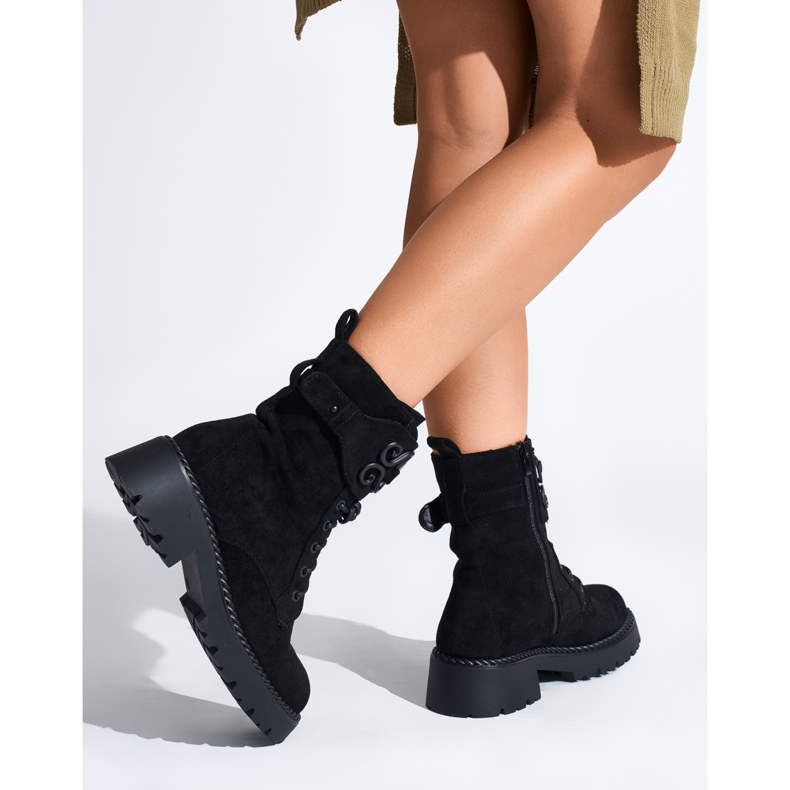 Botas femininas de camurça preta de trabalho preto 1