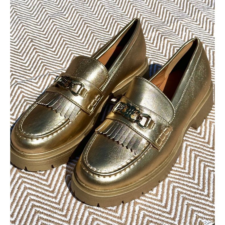 PH2 Mocassins femininos de couro ecológico com decoração dourada Zanita dourado 1