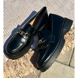 PH2 Mocassins femininos de couro ecológico com decoração dourada, Zanita preto 1