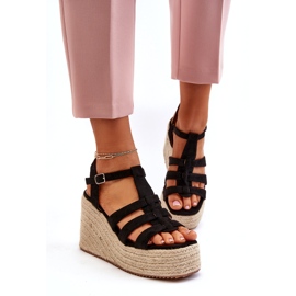 Sandálias femininas Alpargelas para Wedge com Black Braid preto 1