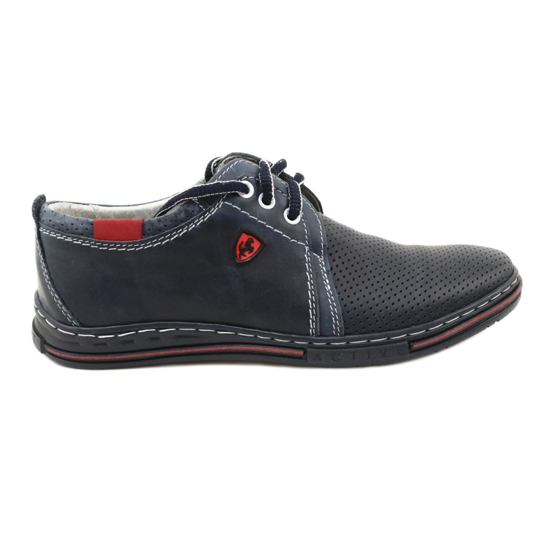 Polbut Sapatos masculinos de couro 343P, perfuração, azul marinho 3