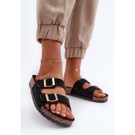 Sandálias femininas sem cadarço com solado de cortiça preto cortina 2